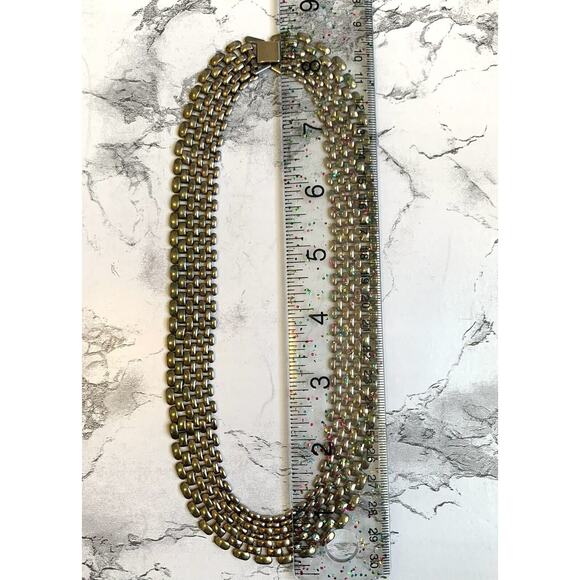 Vintage Tank Track Mesh Necklace 80s Gunmetal Iridescent Metal 18" Collar - Picture 7 of 10